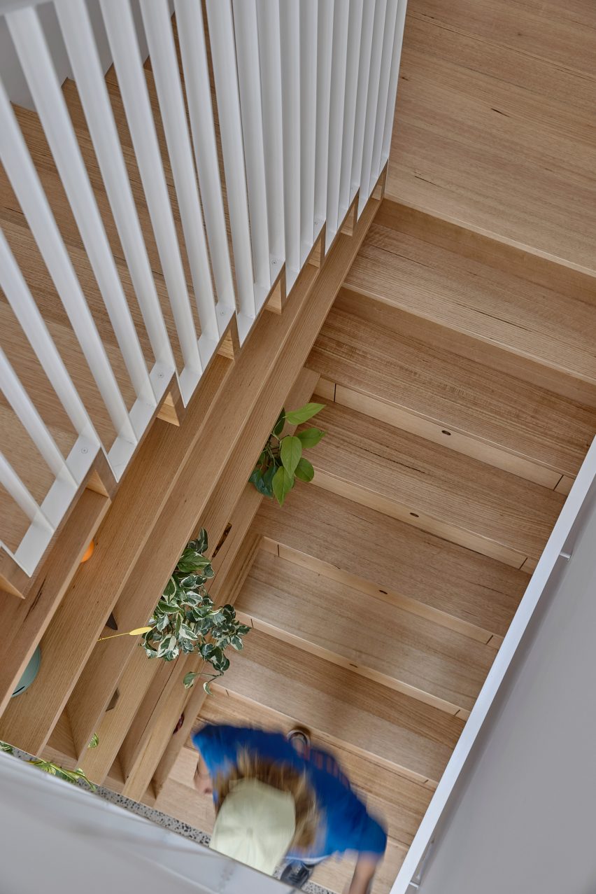 Wooden staircase pictured from above in Melbourne house