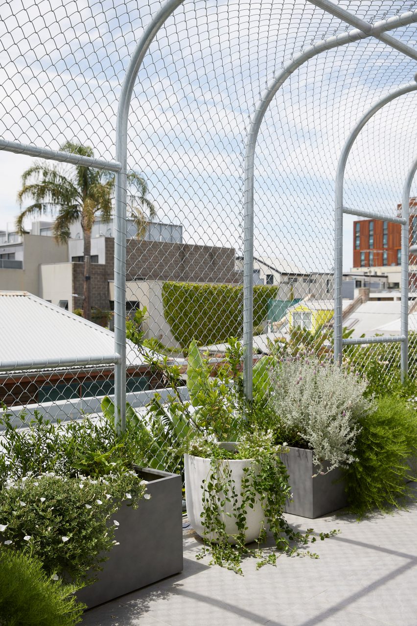 Primary bedroom terrace space and barrel vaulted wire mesh Helvetia
