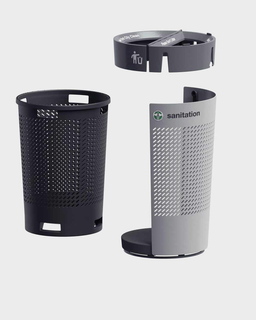 A diagram of a modular trashcan