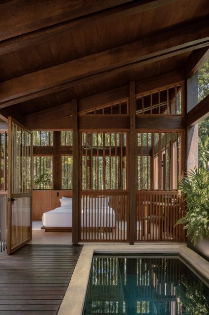 A treehouse room with a pool