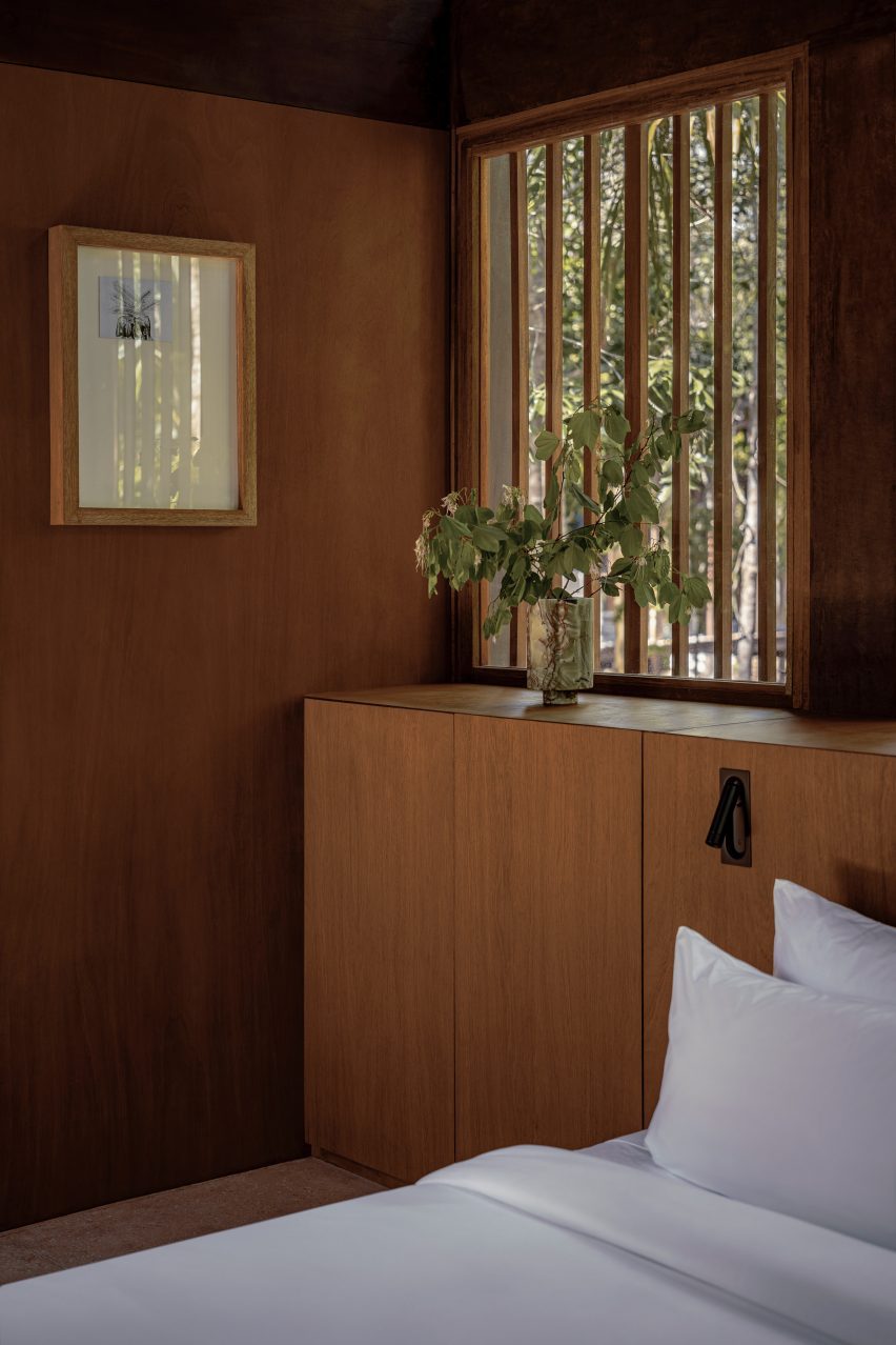 Wood cabinetry in a hotel room