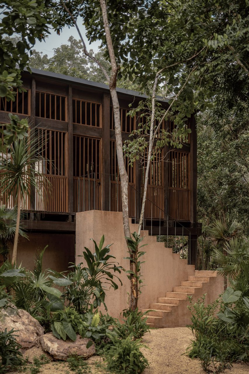 A treehouse cabana in the jungle of Mexico