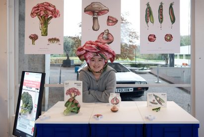 Leyu Li with her project Broccopork, Mushchicken and Peaf