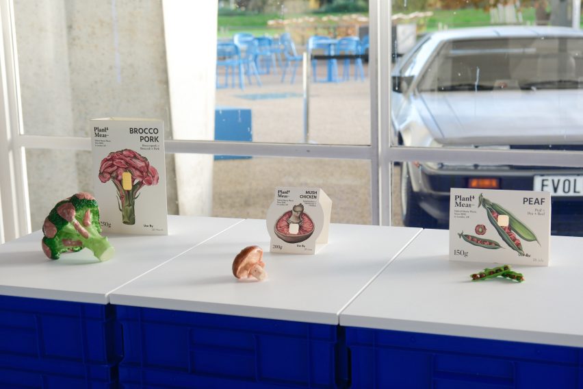 Models and packaging for Broccopork, Mushchicken and Peaf by Leyu Li