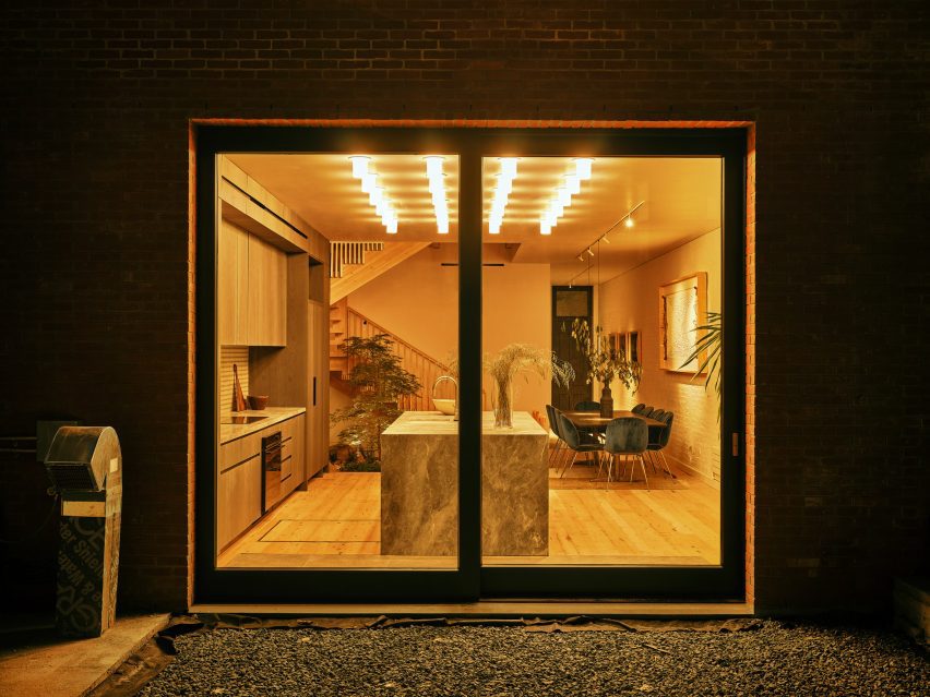 A kitchen at night