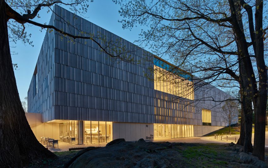 Facade of a museum at night