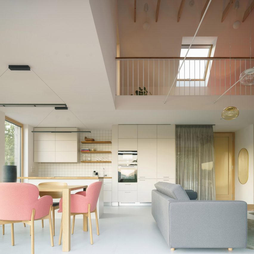 Open living and dining space at the first completed Cake Houses project