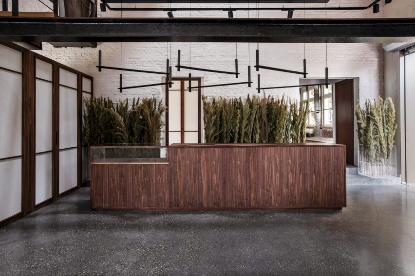 Wood counter in Calico Club store