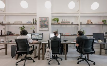 Globe-shaped lighting in the architecture office
