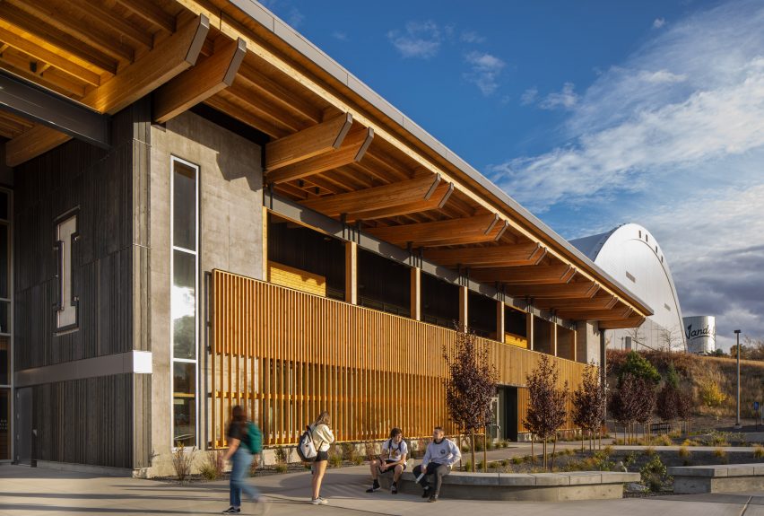 The facade of a basketball arena
