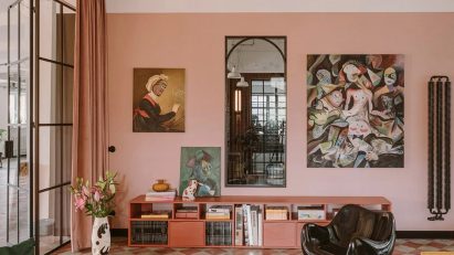 Clay.Warsaw office, Poland, by Mateusz Baumiller with chequerboard flooring