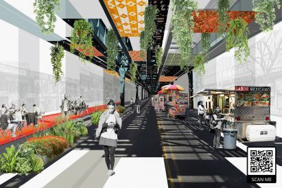 Visualisation showing covered urban walkway