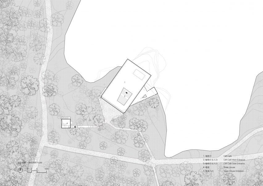 Site plan of Cliff Cafe and Tower House by Trace Architecture Office