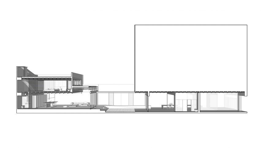 Section drawing of a Barcelona apartment remodelled by CRÜ