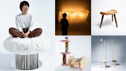 lights an stools designed by design students at Okinawa Prefectural University of Art