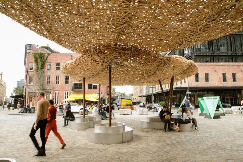 a pavilion made of woven bamboo