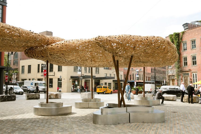 a pavilion made of woven bamboo