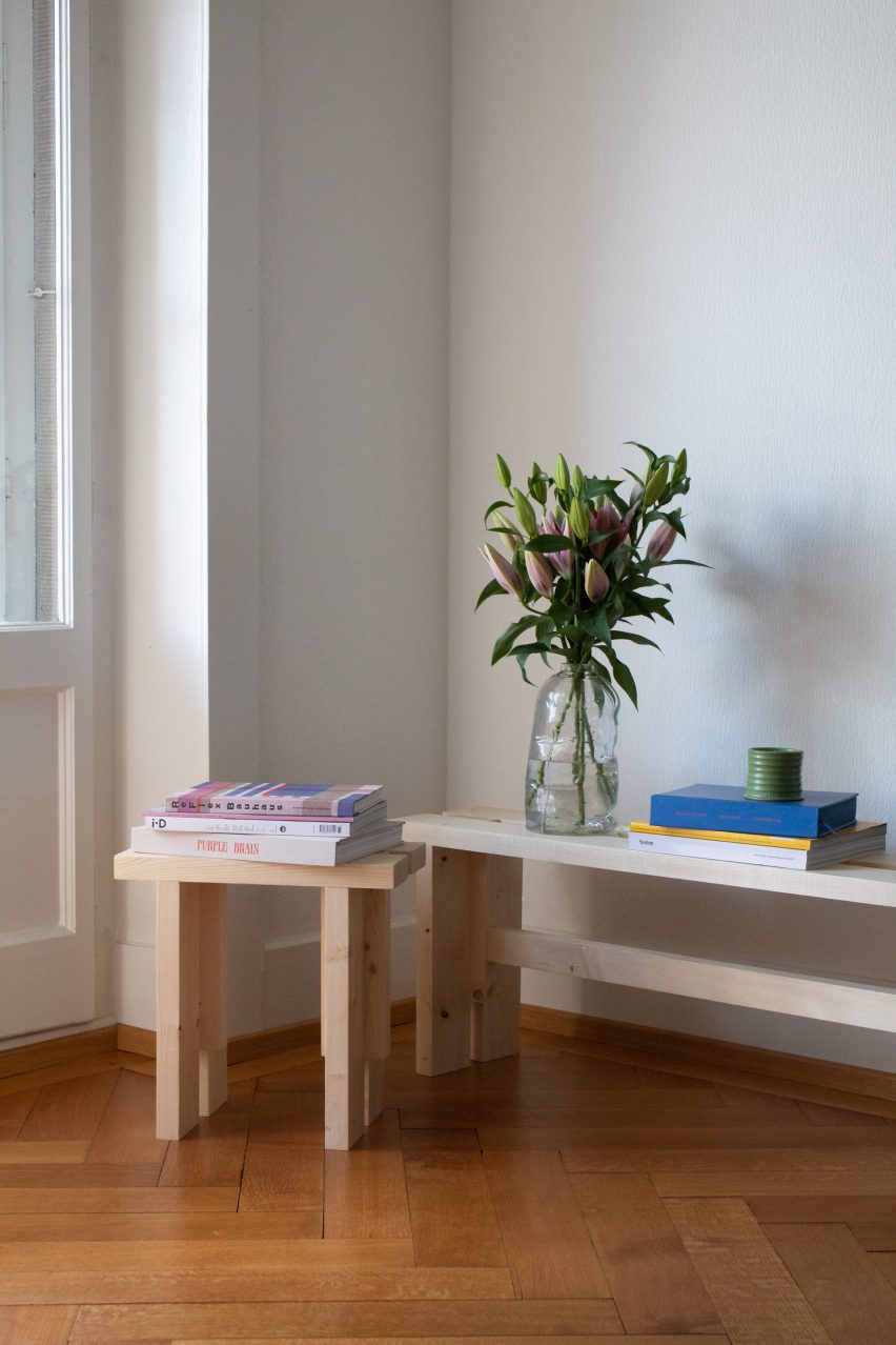 Wooden stool and bench showcased at Designblok's Diploma Selection competition