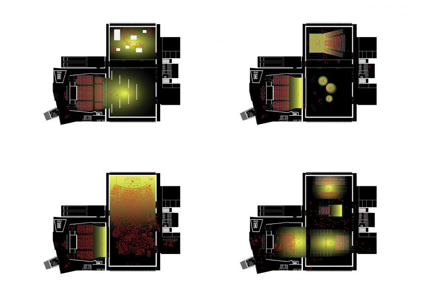 Diagram floor plans of the Aviva Studios events space in Manchester by OMA