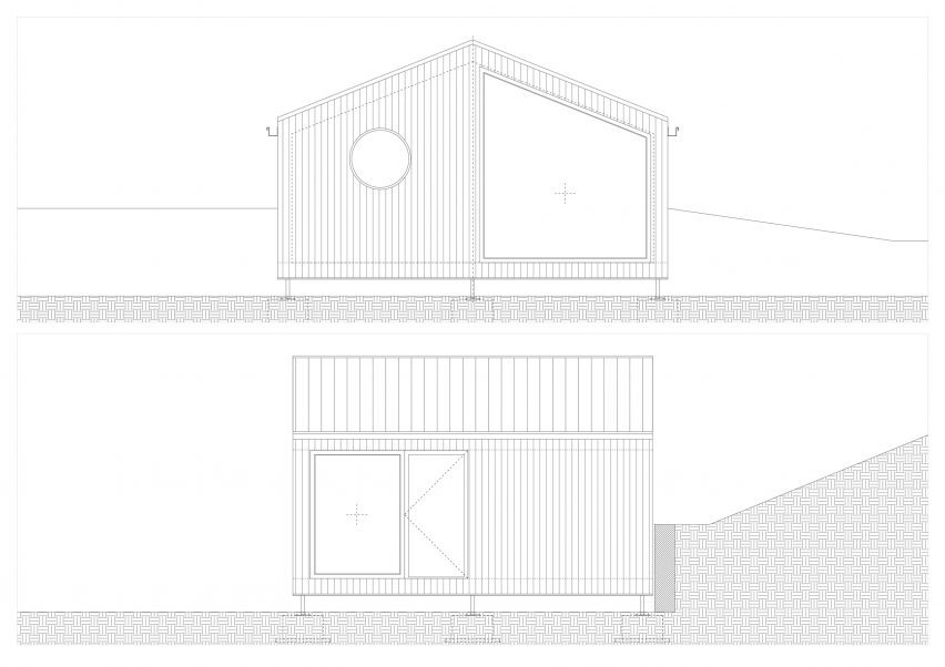 Elevation drawings of the Aralar Cottage by BABELStudio