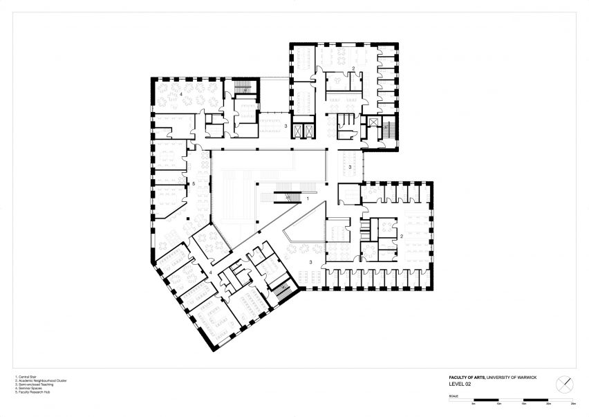 Second floor plan of University of Warwick Faculty of Arts by Feilden Clegg Bradley Studios