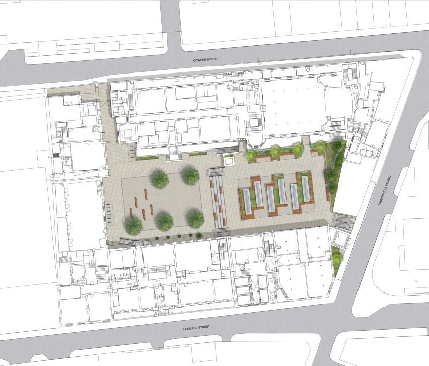 Courtyard plan of the Central Foundation Boys' School in London by Hawkins\Brown