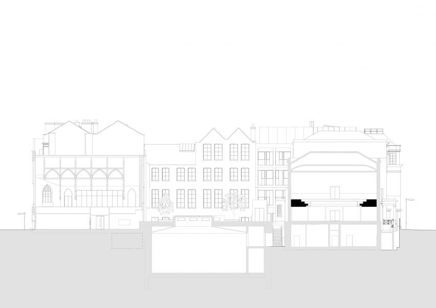 Section drawing of the Central Foundation Boys' School in London by Hawkins\Brown