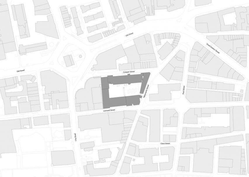 Site plan of the Central Foundation Boys' School in London by Hawkins\Brown