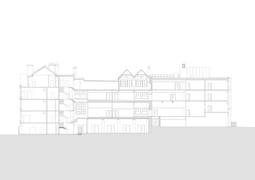 Section drawing of the Central Foundation Boys' School in London by Hawkins\Brown