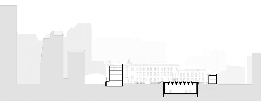 Section drawing of the Central Foundation Boys' School in London by Hawkins\Brown