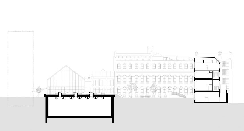 Section drawing of the Central Foundation Boys' School in London by Hawkins\Brown