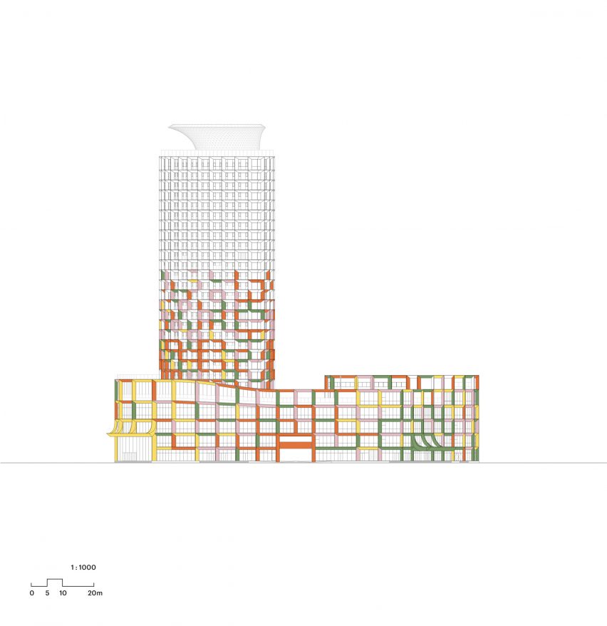 Elevation drawing of the Shenzhen Women and Children's Centre by MVRDV