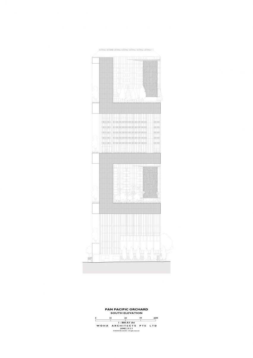 Elevation drawing of Pan Pacific Orchard by WOHA