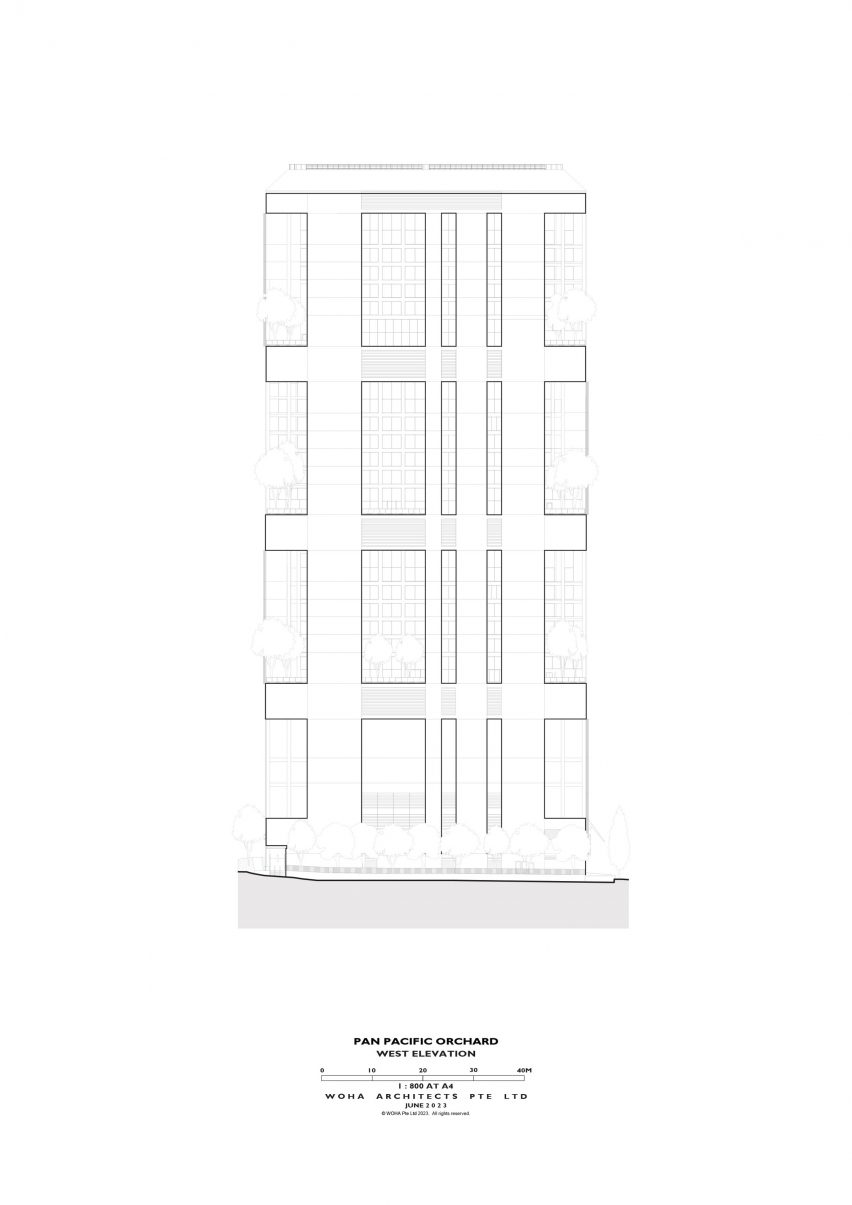 Elevation drawing of Pan Pacific Orchard by WOHA