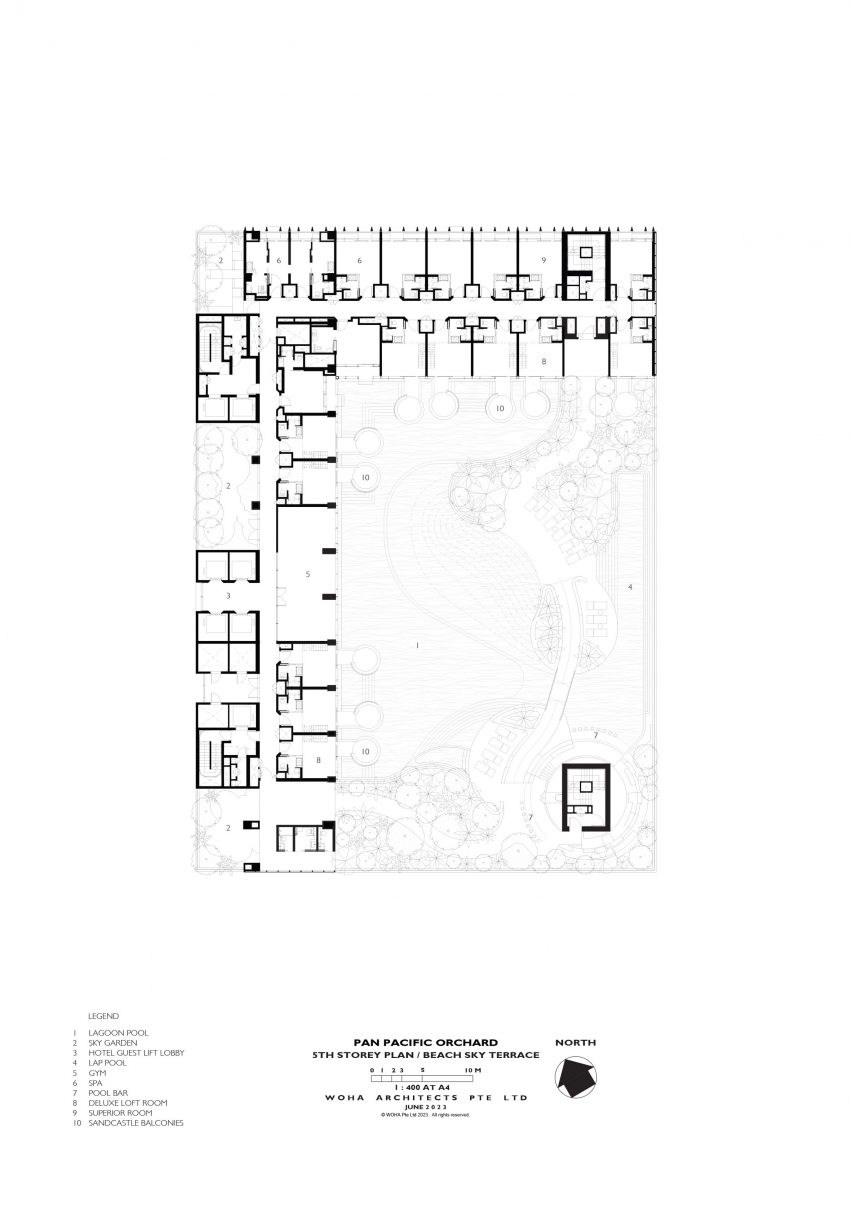 Fifth floor plan of Pan Pacific Orchard by WOHA