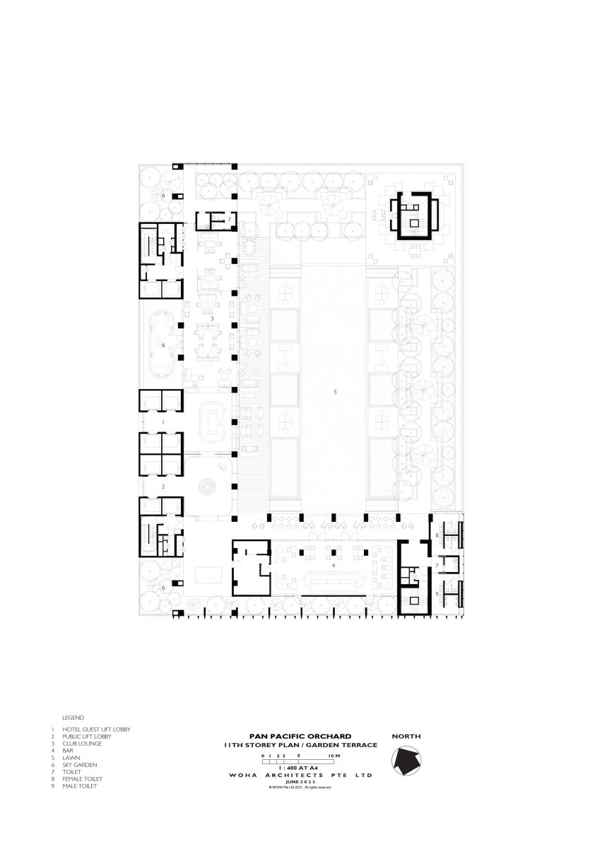 11th floor plan of Pan Pacific Orchard by WOHA