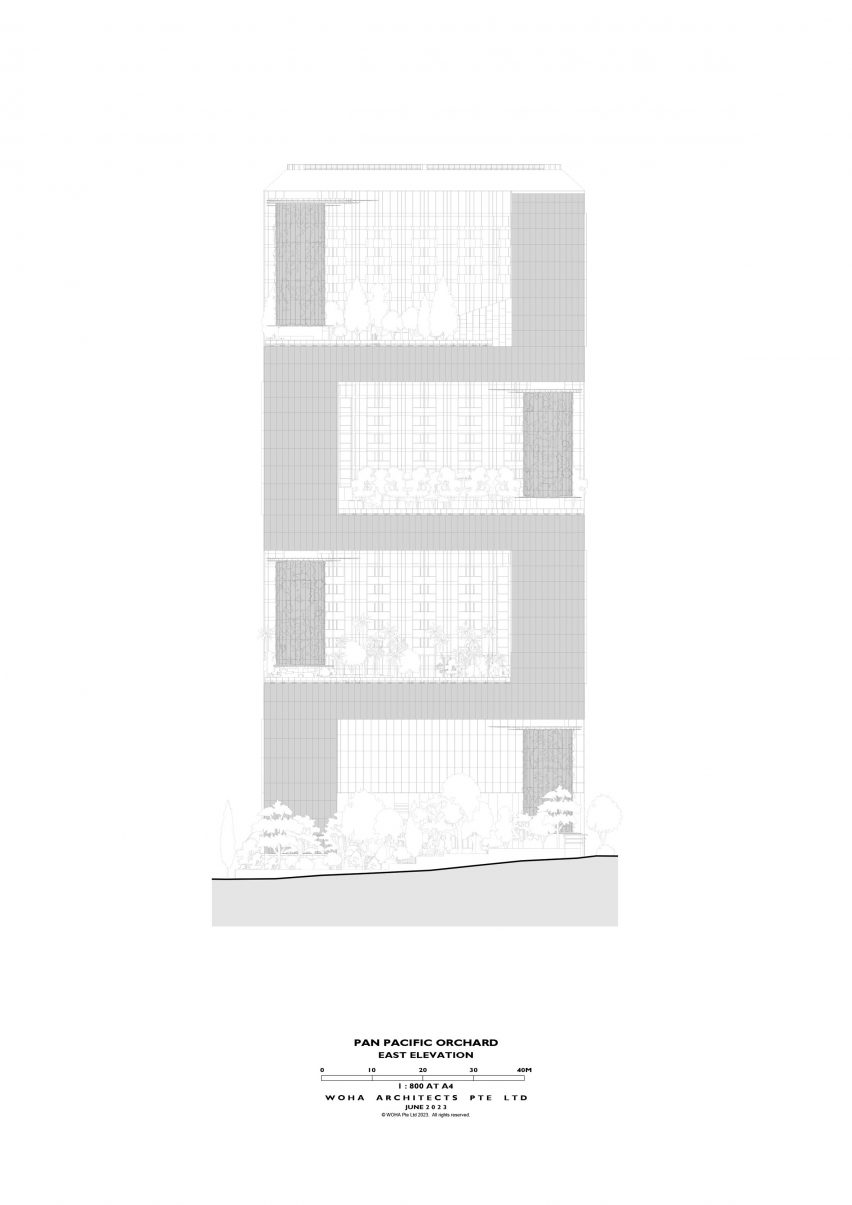 Elevation drawing of Pan Pacific Orchard by WOHA