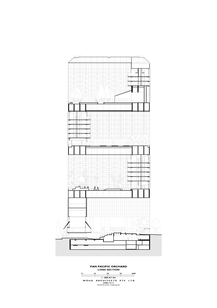Section drawing of Pan Pacific Orchard by WOHA