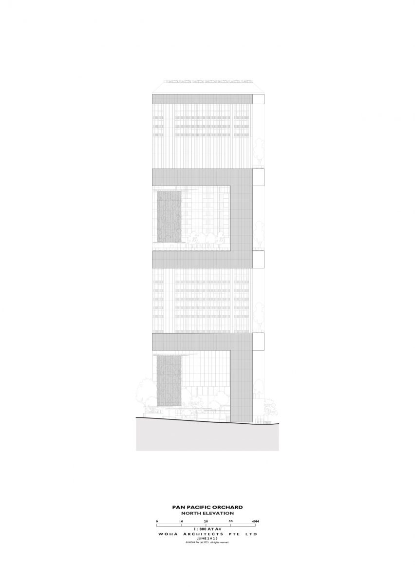 Elevation drawing of Pan Pacific Orchard by WOHA