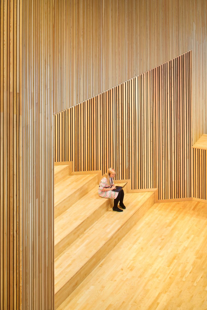 Larch-clad steps at Faculty of Arts University of Warwick by Feilden Clegg Bradley Studios