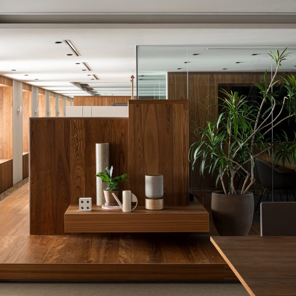 Wooden storage shelf in Tokyo office