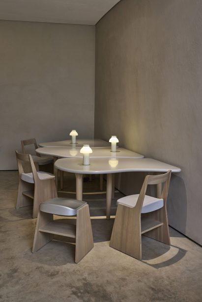Close up of meeting room with beige furniture