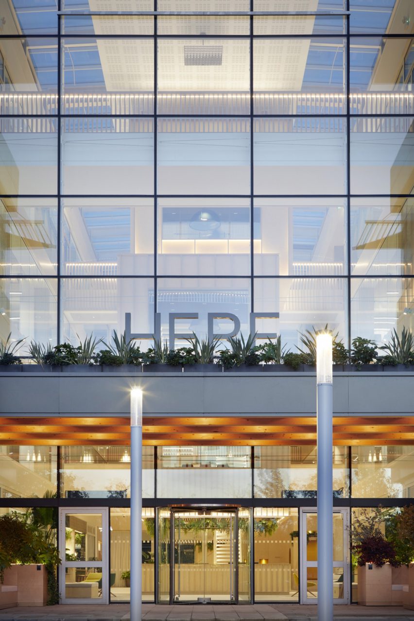 Entrance to the Here+Now office building by Hawkins\Brown
