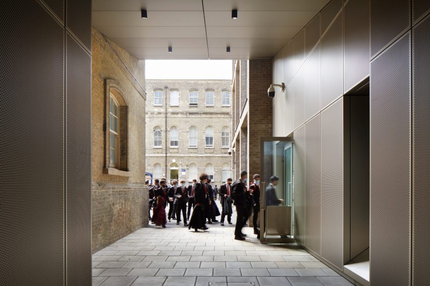 School pupils outside the Central Foundation Boys' School in London