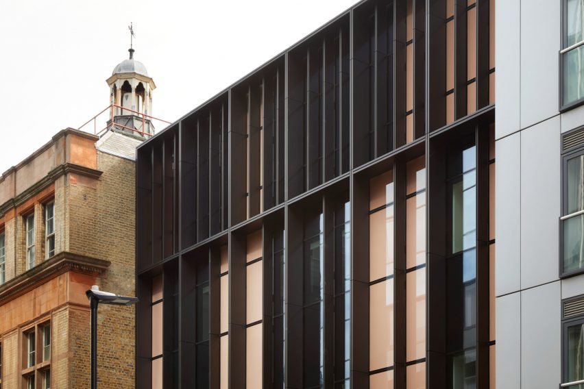 Black metal frame building with glazing in London