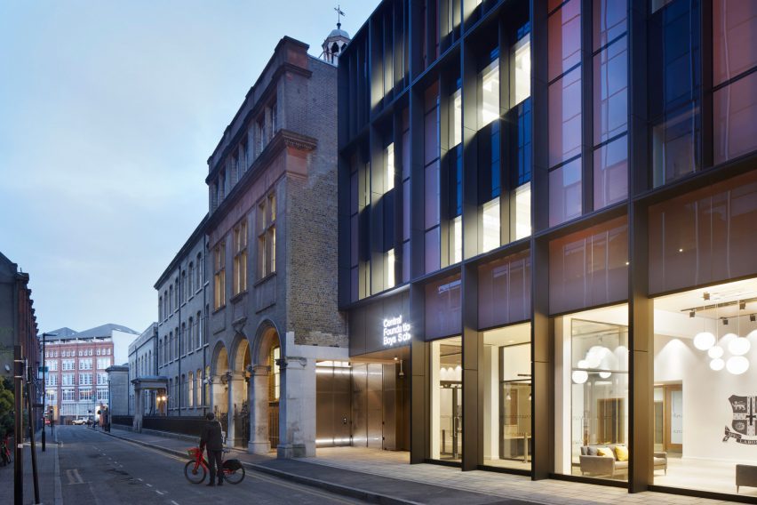 Street facade of the Central Foundation Boys' School by Hawkins\Brown