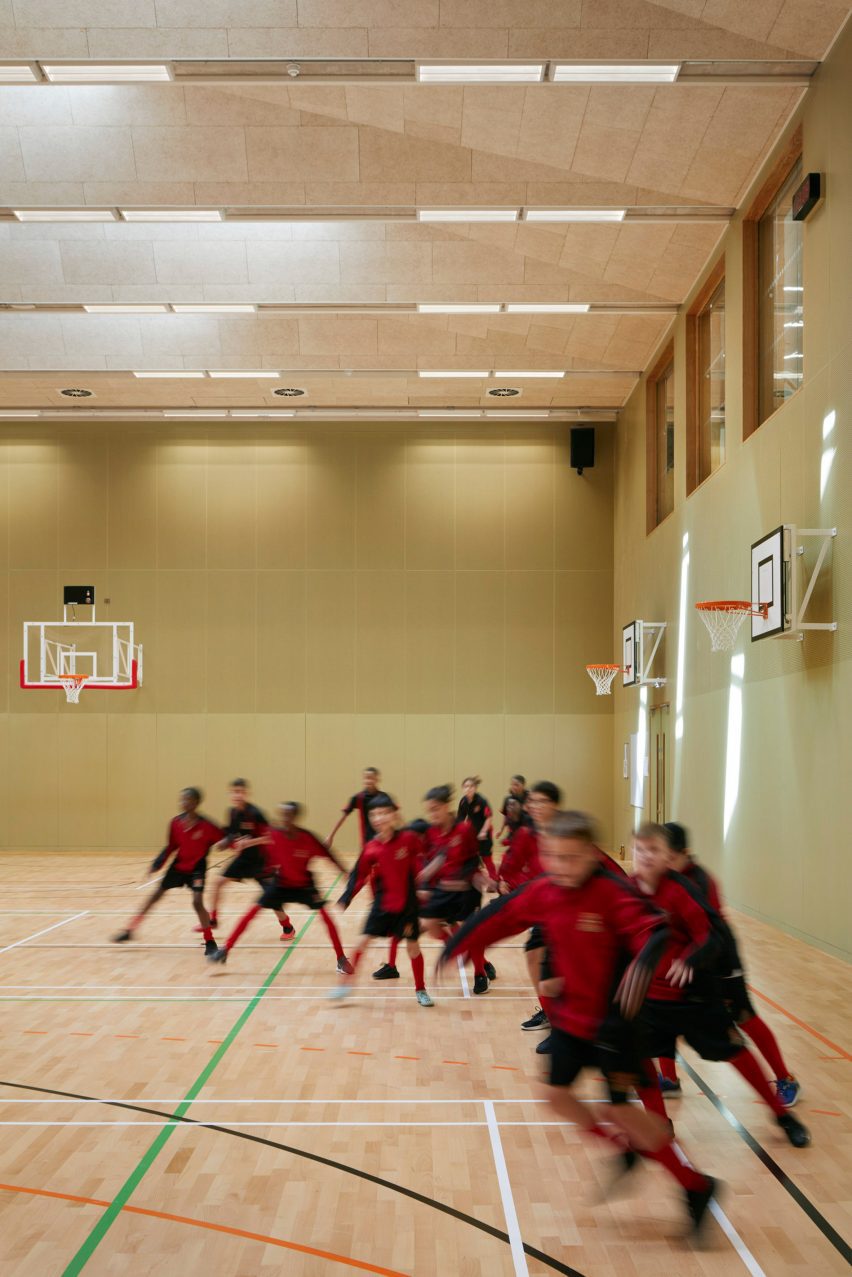 School children playing in a sports hall