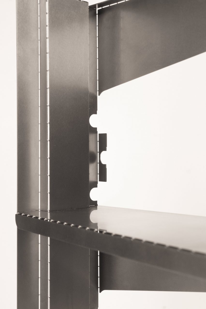 HBMS flat-pack metal shelving by Pierre Salaün