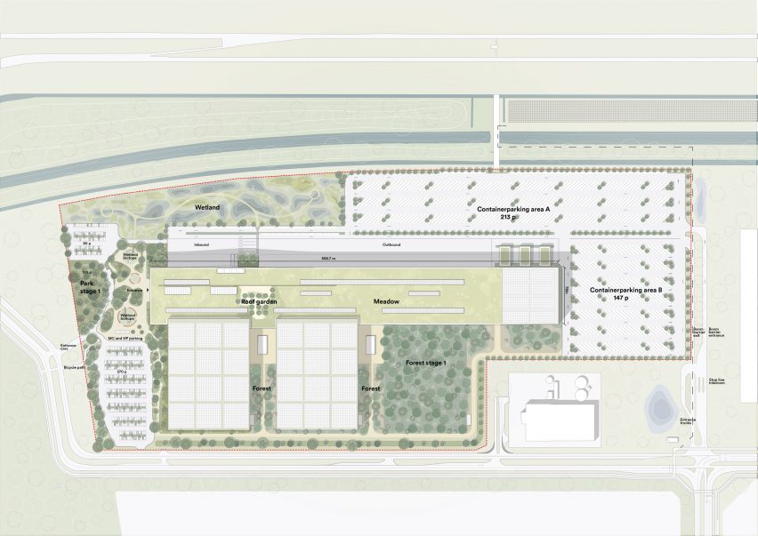 Roof plan of Henning Larsen mass-timber logistics centre