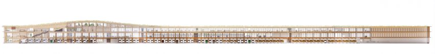 Section drawing of Henning Larsen mass-timber logistics centre